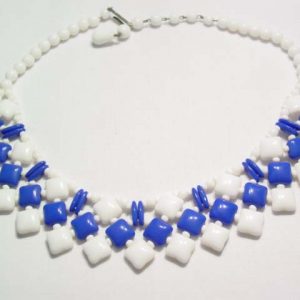 Blue and White Glass West German Collar Necklace
