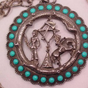 Imitation Turquoise and Indian Symbol Necklace