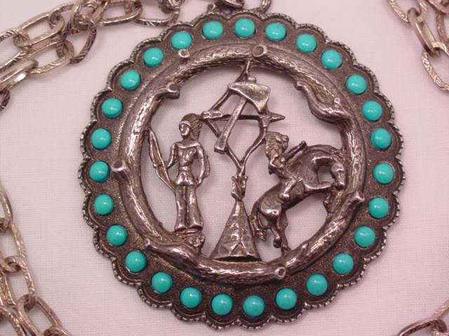 Imitation Turquoise and Indian Symbol Necklace