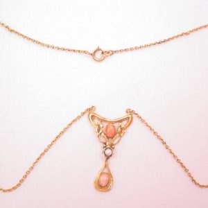 Delicate Coral and Pearl Lavalier Necklace