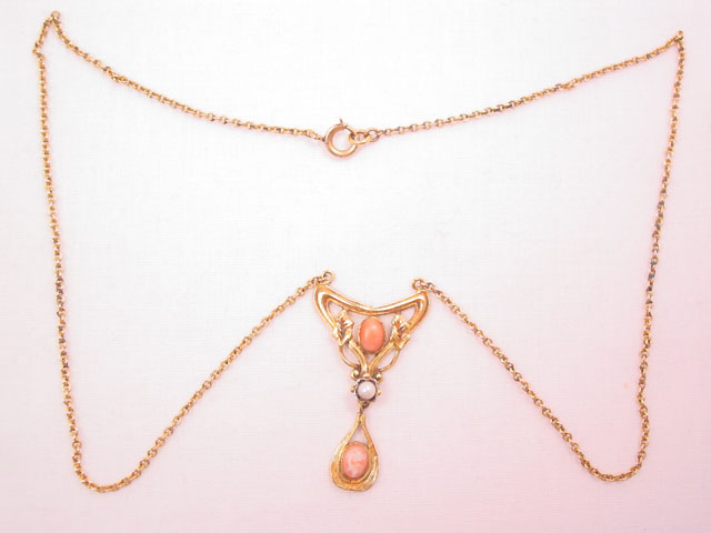 Delicate Coral and Pearl Lavalier Necklace