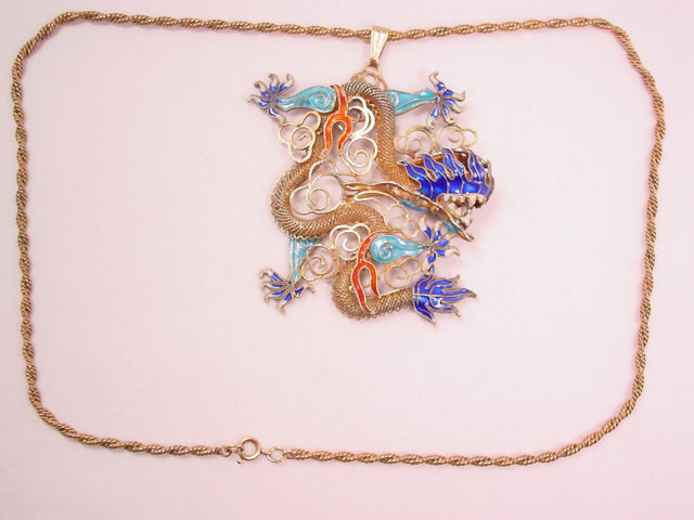 Large Asian Enameled Dragon Necklace