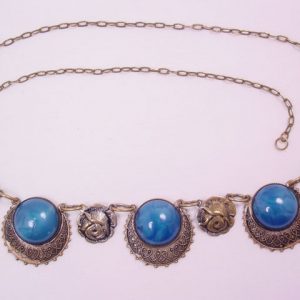 Blue Stone and Roses Necklace