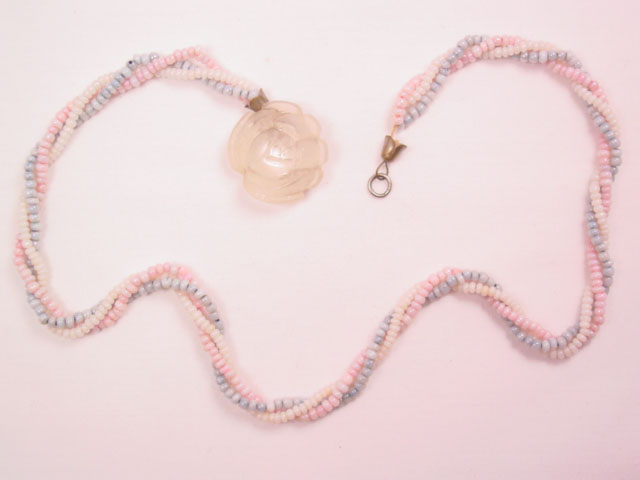 Clear Rose and Pastel Seed Bead Necklace