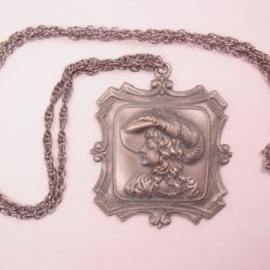 Fancy Square Pewter Cameo Necklace