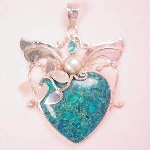 Huge Sterling and Turquoise Heart Pendant