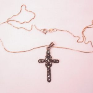 Sterling and Marcasite Twist Cross Necklace