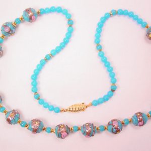 Stunning Bright Blue Venetian Bead Necklace