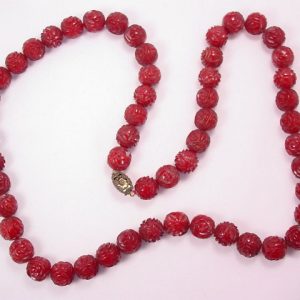Vintage Opaque Cherry Amber Bakelite Rose-Cut Bead Necklace