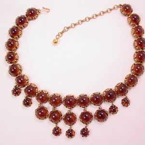 Heavy Large Topaz-Colored Cabochon Cascade Necklace