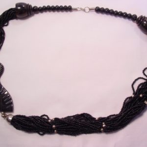 Black Glass Bead and Woman Silhouette Necklace