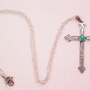 Delicate Sterling Cross with Turquoise Necklace