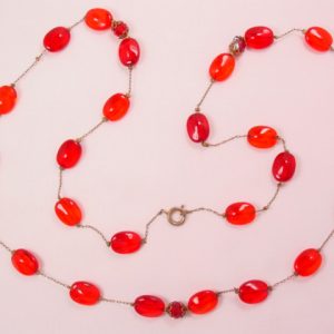 Old Red Glass Necklace Strung on Chain