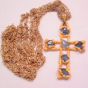 Polished Blue Natural Stone Cross Necklace