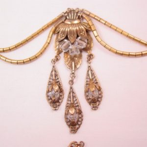Beautiful Old Crystal Floral Gold-Filled Necklace