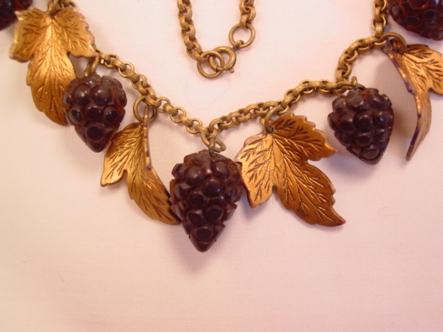 Old Plastic Grapes and Leaves Necklace