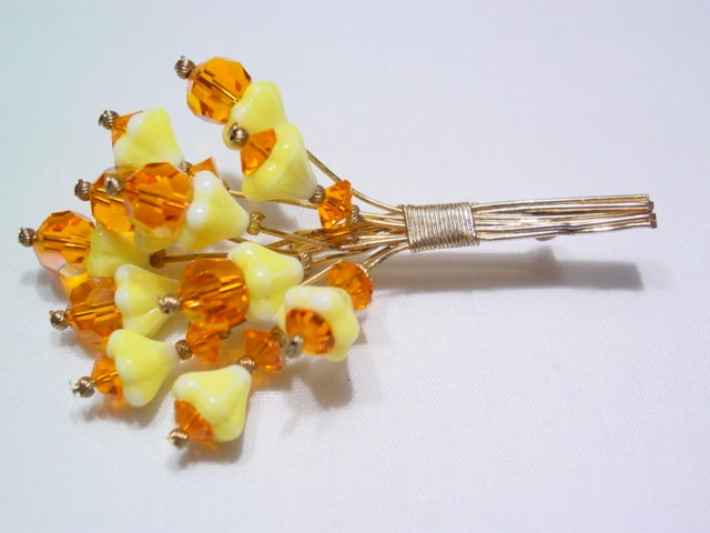 Yellow and Orange Glass Bouquet Pin