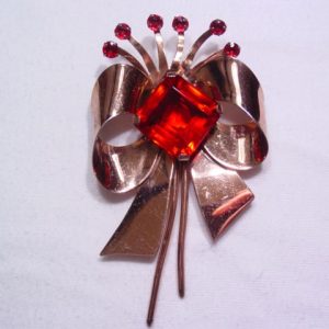 Sterling Red Rhinestone Bow Pin