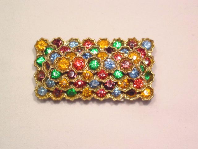 Large Rectangle Multi-Colored Rhinestone Pin