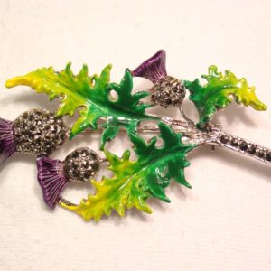 Beautiful Enameled and Marcasite Thistle Pin