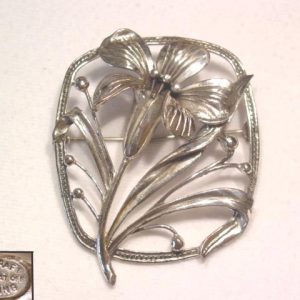Sterling Danecraft Flower in Rectangle Pin