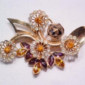 Floral Purple and Topaz Pin