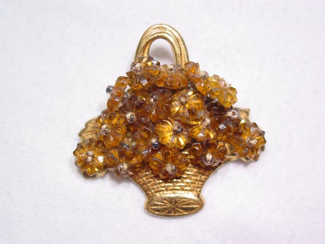 Old Basket of Flowers Pin
