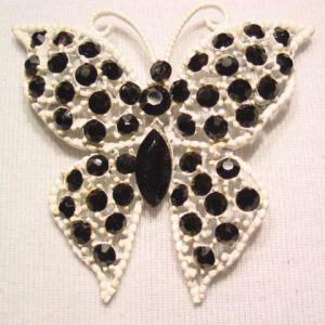 Large White Enamel and Black Butterfly Pin