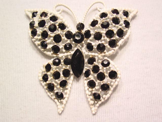 Large White Enamel and Black Butterfly Pin