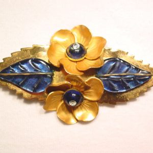 Wonderful Blue Glass Floral Pin