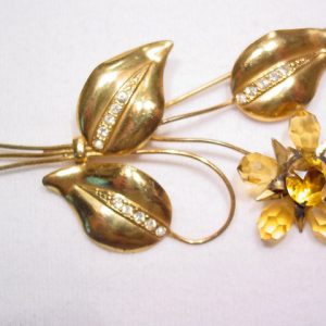 Beautiful Topaz Colored Crystal Flower Pin