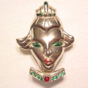 Unusual Silvertone Oriental Face Pin