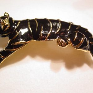 Large Black Enameled Tiger Shoulder Pin