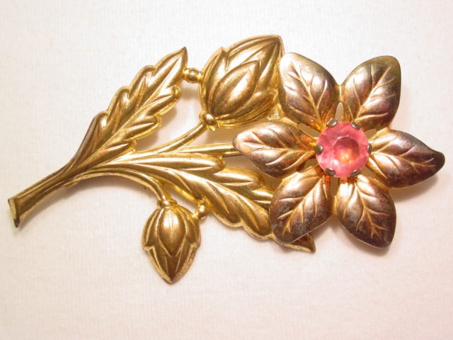 Stamped Goldtone Flower Pin