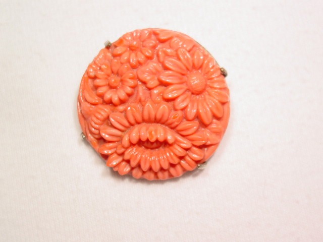 Molded Coral Glass Cabochon Pin