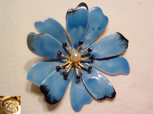 Original by Robert Blue Enamel Flower Pin