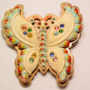 Colored Plastic and Rhinestone Butterfly Pin
