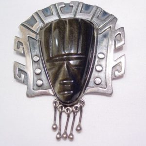 Sterling F. Torres Large Carved Tribal Face Pin/Pendant