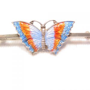 Silver Enameled Orange and Blue Butterfly Bar Pin