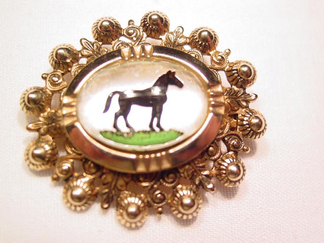 Oval Reverse Glass Horse Pin