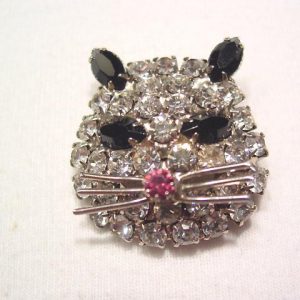 Rhinestone Cat Head Pin