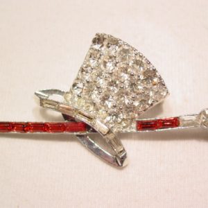 Red and Clear Rhinestone Top Hat and Cane Pin