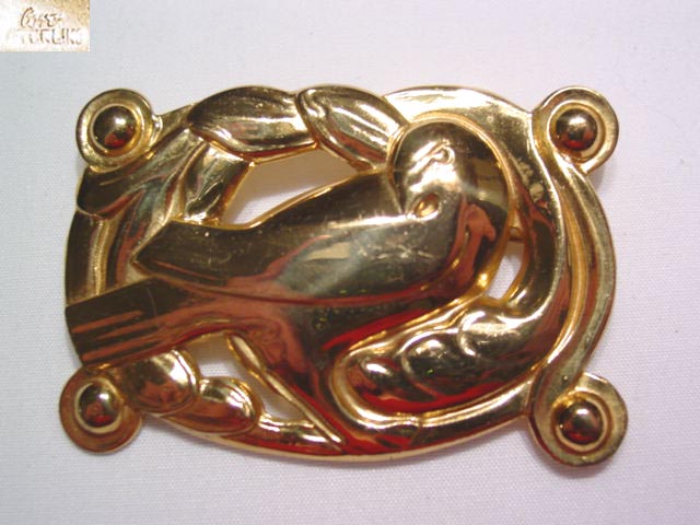 Sterling Coro Gold Plated Bird in Oval Pin