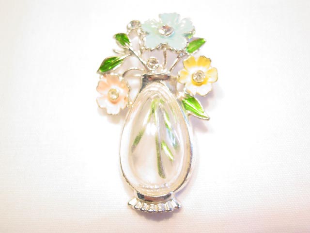 Bouquet of Flowers in a Lucite Vase Pin