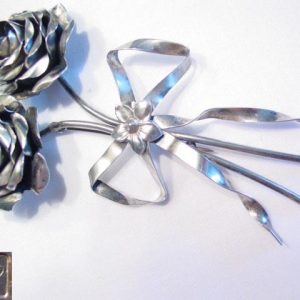 Huge Double Rose Sterling Coro Pin