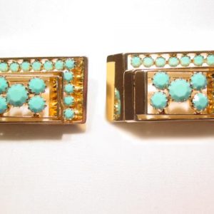 Turquoise-Colored Rhinestone Rectangle Pins
