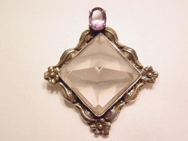 Sterling Crystal Pyramid and Amethyst Pin/Pendant