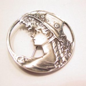 Sterling Reproduction Art Nouveau Woman with Flowing Hair Pin