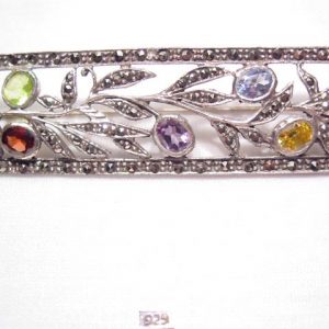 Beautiful Colored Stone and Marcasite Sterling Bar Pin