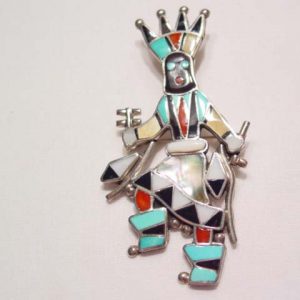 Zuni Sterling Dancing Indian Chief Pendant/Pin by L. Laiwake